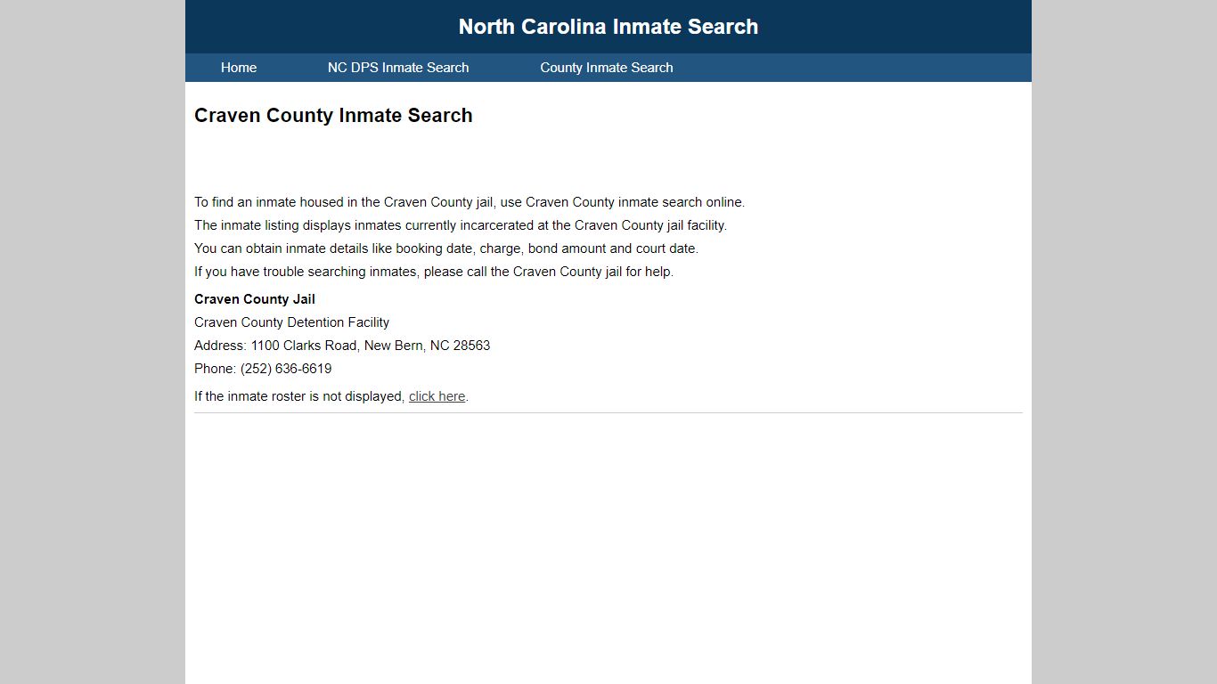 Craven County Inmate Search